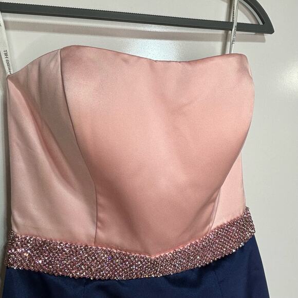 Sherri Hill Pink, Navy Empire Waist Strapless Mermaid Full Length Formal Gown 0 - Picture 8 of 16